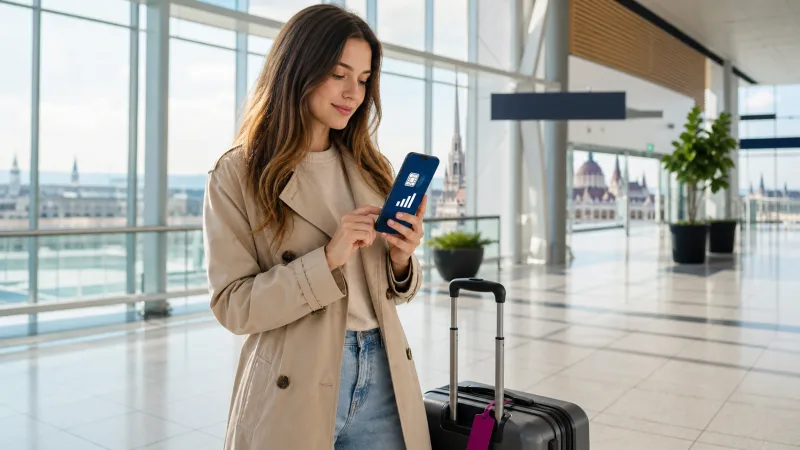 Traveller activating a Hungary eSIM after arriving at Budapest Airport