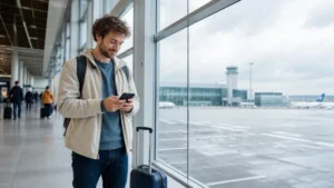 Traveller activating a Poland eSIM at Gdańsk Airport.