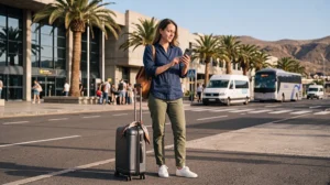 Traveller activating an eSIM after arriving at Gran Canaria Airport