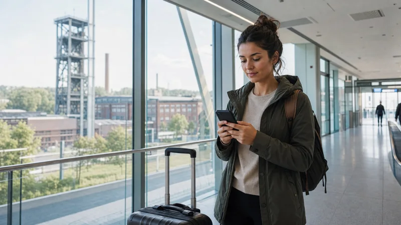 Traveller activating a Poland eSIM at Katowice Airport.