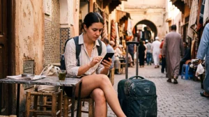 Traveler troubleshooting an eSIM not working in Morocco