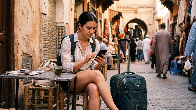 Traveler troubleshooting an eSIM not working in Morocco