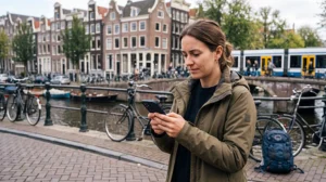 Traveller troubleshooting a travel eSIM that is not working in the Netherlands