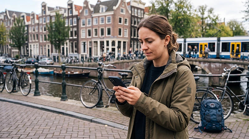 Traveller troubleshooting a travel eSIM that is not working in the Netherlands