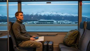 Traveller preparing an eSIM connection before leaving Queenstown Airport