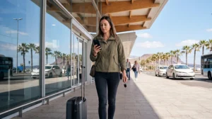 Traveller activating an eSIM after arriving at Tenerife airport