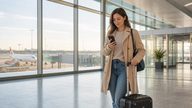 Traveller activating an Austria eSIM after arriving at Vienna Airport