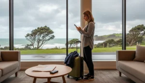 Traveller preparing an eSIM connection after arriving at Wellington Airport