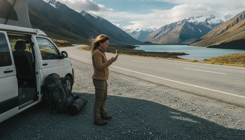 Using Google Maps for navigation during a New Zealand road trip with mobile data