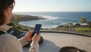 Traveller activating a Canary Islands eSIM on a smartphone before arrival