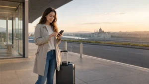 Traveller activating a Hungary eSIM after arriving in Budapest