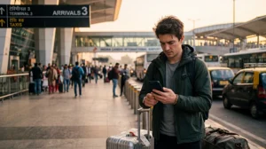 Traveler activating an India eSIM after arriving in India