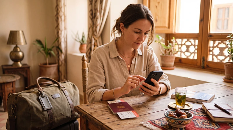 Traveler activating a Morocco eSIM before departure