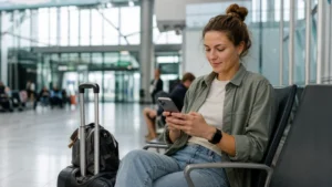 Traveller using a smartphone during how to get internet in bosnia and herzegovina in Bosnia and Herzegovina.