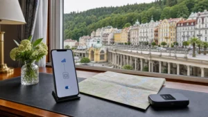 Internet setup at a spa hotel in Karlovy Vary.