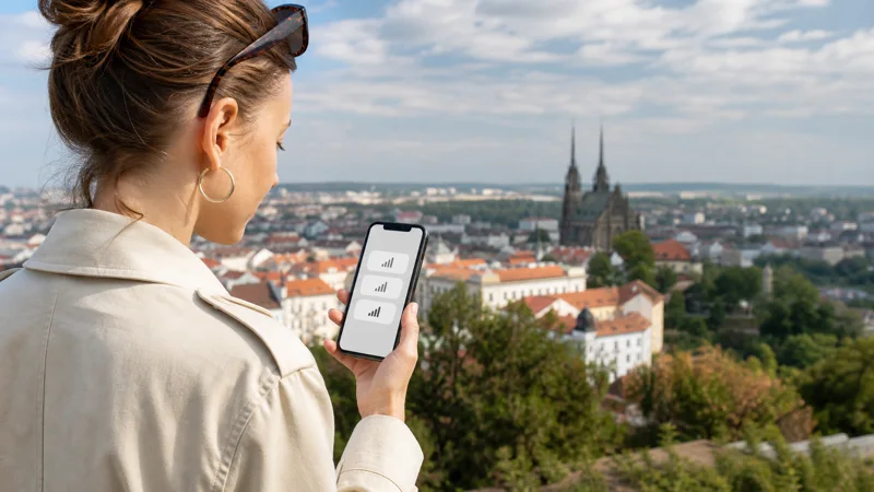 Traveller reviewing supported mobile networks from a Brno viewpoint.