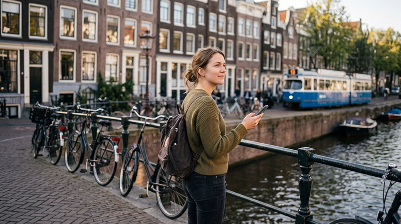 Traveller installing a Netherlands travel eSIM on a compatible smartphone before departure