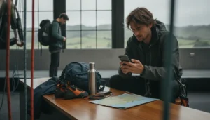 Traveller using a New Zealand eSIM for maps and mobile data during an active holiday