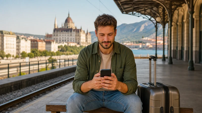 Traveller checking a cross-border route between Hungary and Croatia