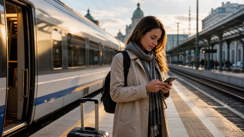 Traveller checking mobile data for a journey between Budapest and Poland.