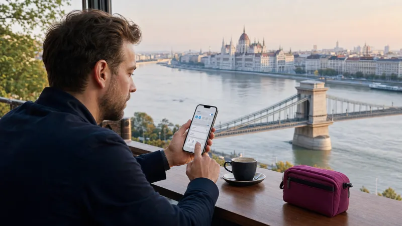 Traveller configuring Hungary eSIM APN settings in Budapest