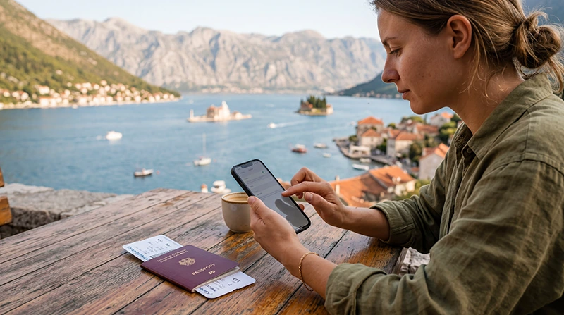 Traveler installing a Montenegro eSIM before departure