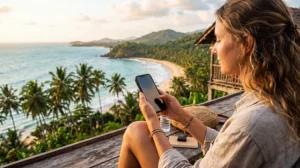 Traveler installing a Sri Lanka eSIM on a smartphone before departure