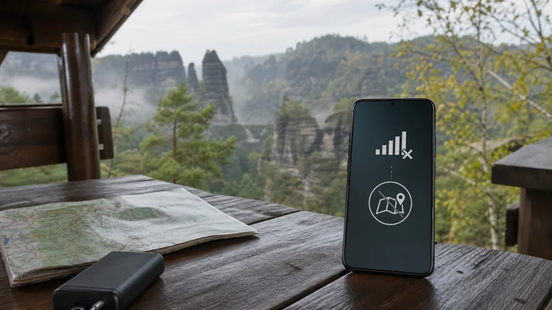 Offline-map and connectivity planning in Bohemian Switzerland.