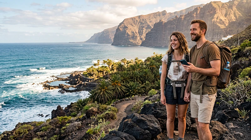 Internet in Canary Islands for tourists using mobile data and eSIM while exploring Tenerife and volcanic landscapes