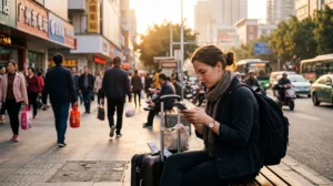 Tourist using mobile internet in China with an eSIM