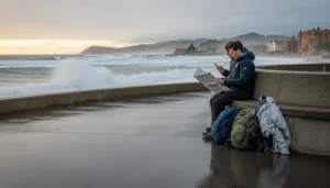 Tourists using mobile internet while exploring the St Clair waterfront in Dunedin