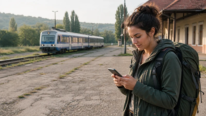 Backpacker using a smartphone while travelling through Hungary