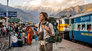 Backpacker using an India eSIM while travelling across India