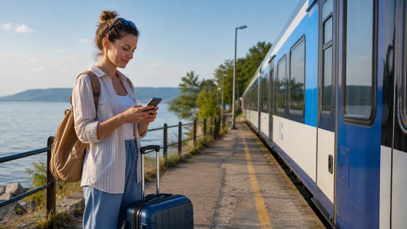 Traveller checking a Budapest to Lake Balaton route on a smartphone in Hungary