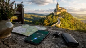 Mobile navigation planning for a Czech castles trip.