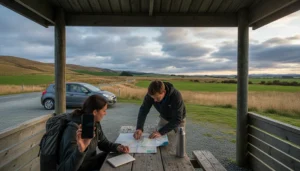 Travellers using mobile internet while planning a South Island road trip in New Zealand