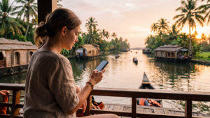 Tourist using an India eSIM while travelling in Kerala