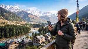 Tourist using an India eSIM while travelling in Manali