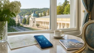 Tourist internet planning overlooking Mariánské Lázně.