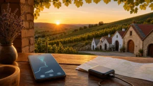 Navigation and connectivity planning in Moravian wine country.