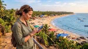 Tourist using an India eSIM while travelling in North Goa