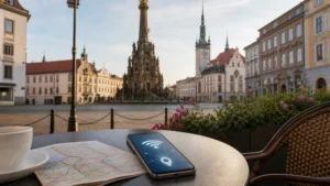 Tourist internet planning in Olomouc Upper Square.