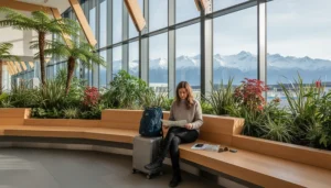 Traveller arranging mobile internet after arriving at Queenstown Airport in New Zealand