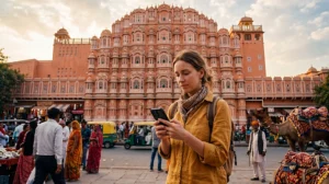Tourist using an India eSIM while travelling in Rajasthan