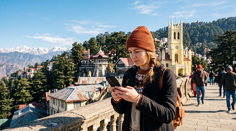 Tourist using an India eSIM while travelling in Shimla