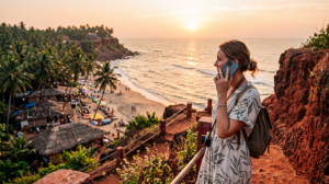 Tourist using an India eSIM while travelling in Varkala