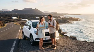 Tourists comparing SIM card and mobile internet options while travelling in Lanzarote