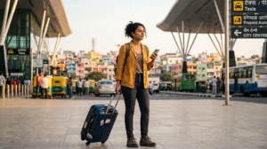 Traveler comparing a local SIM card and eSIM for India