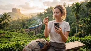 Traveler comparing a local SIM card and an eSIM for Sri Lanka