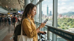 Traveller comparing a local SIM card and travel eSIM for a trip to Taiwan
